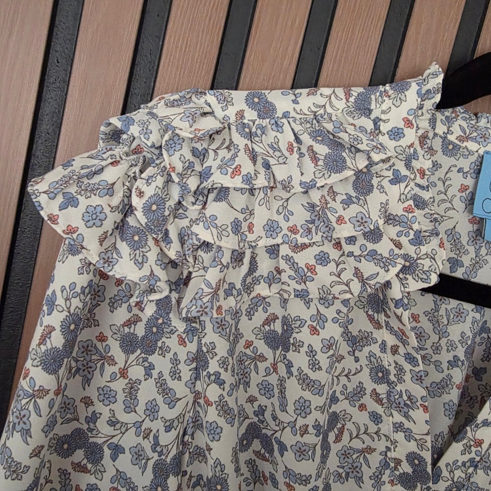 Cece Long Sleeve Maxi Dress Womens Small Blue Floral Ruffle Collar Smocked Waist - Picture 7 of 12